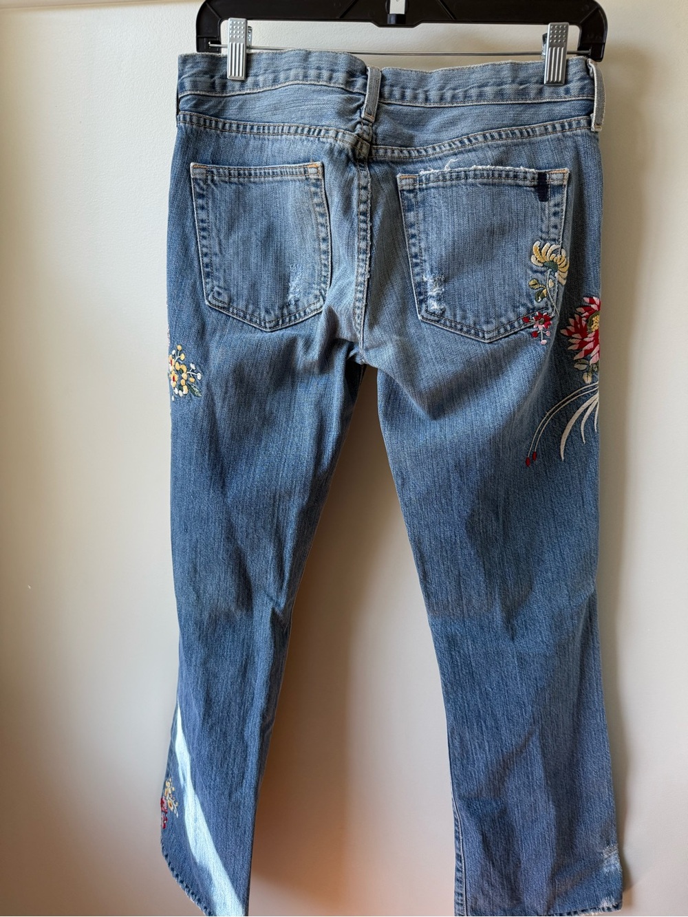 J CREW Hipslung Embroidered Denim Jeans VTG Cottagecore Floral Bird Whimsy 27 - Picture 2 of 10